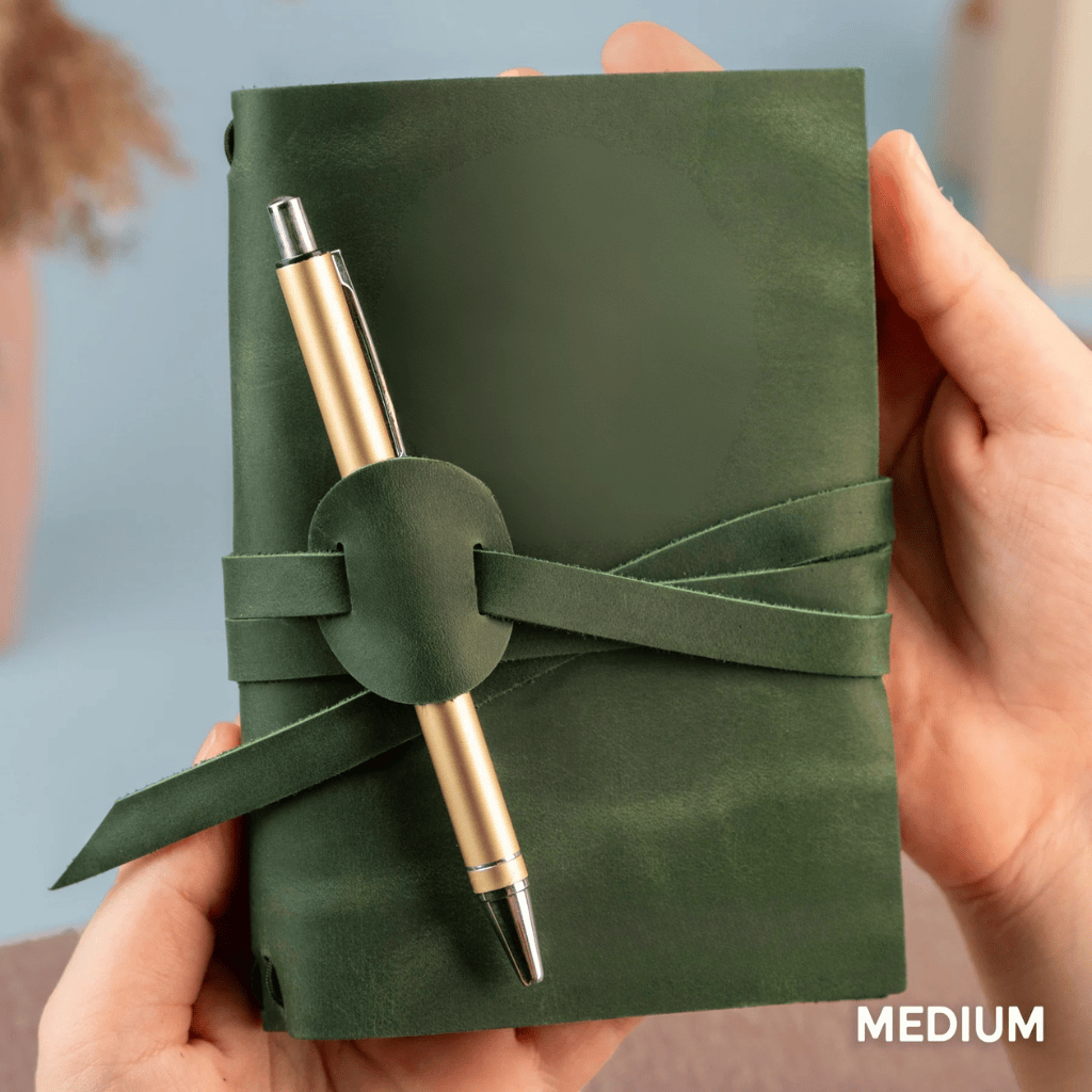 Personalized Leather Journal Custom Refillable Writing Notebook - Green