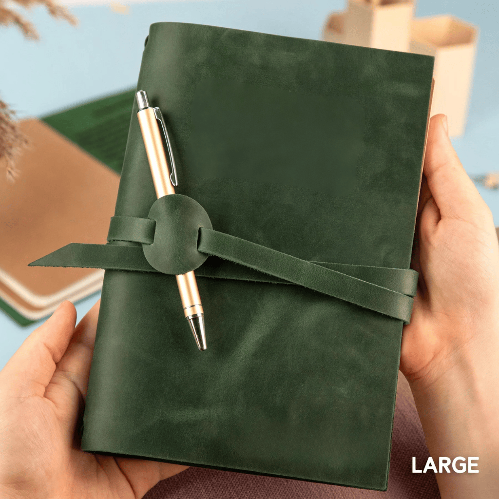 Personalized Leather Journal Custom Refillable Writing Notebook - Green