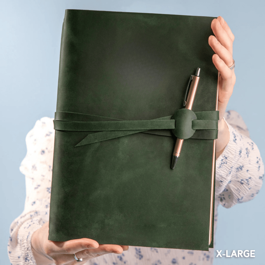 Personalized Leather Journal Custom Refillable Writing Notebook - Green