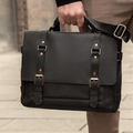 Personalized Full Grain Leather Bag Briefcase Crossbody - Black