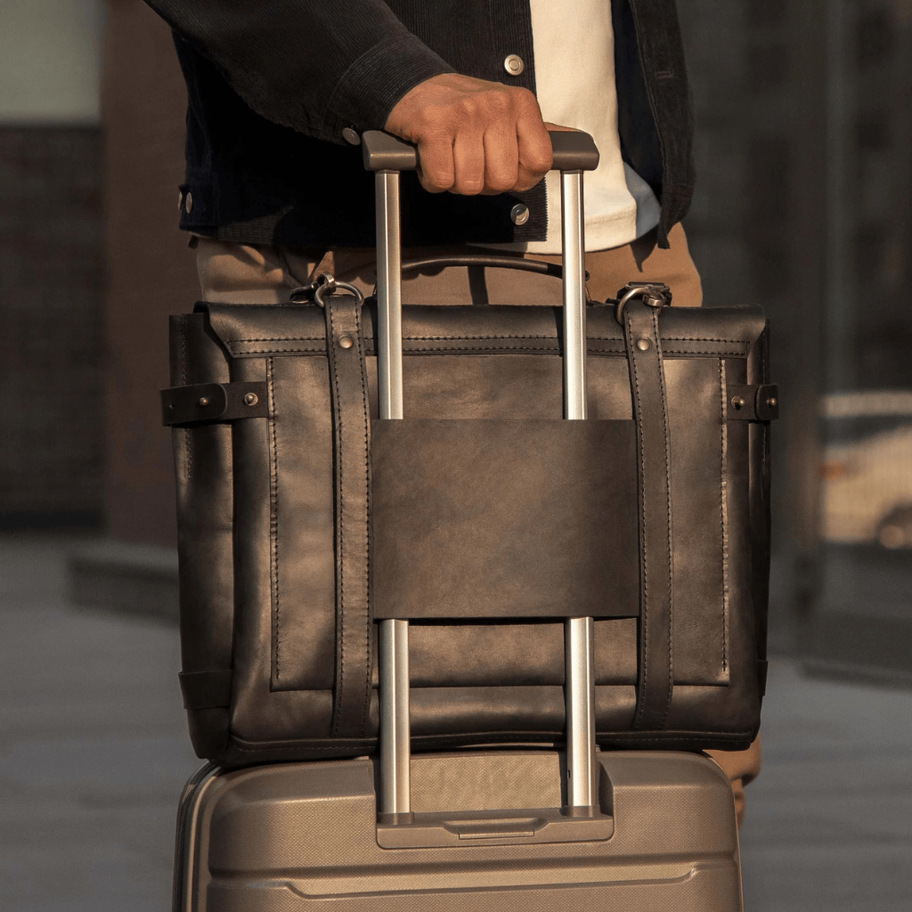Personalized Full Grain Leather Bag Briefcase Crossbody - Black