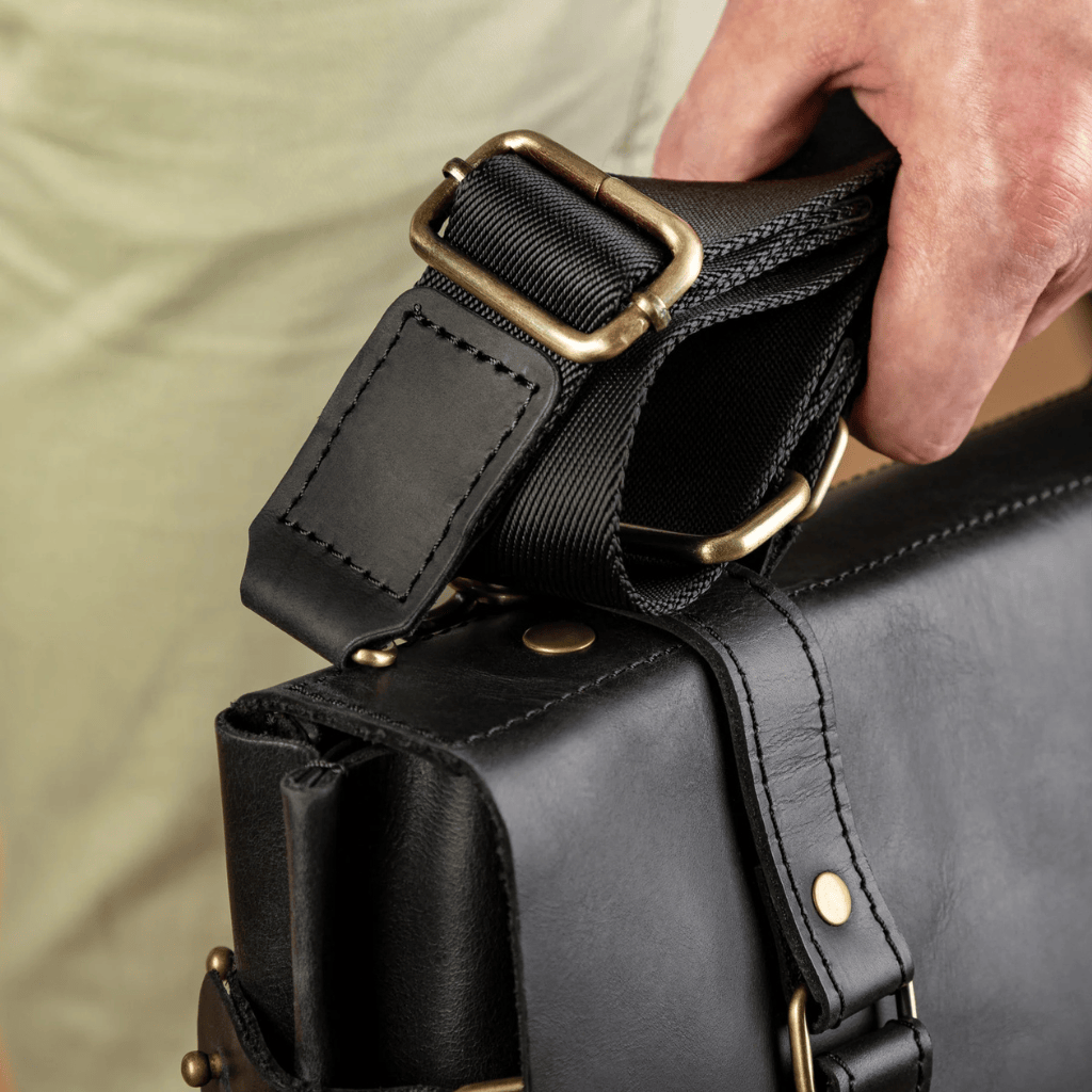 Personalized Full Grain Leather Bag Briefcase Crossbody - Black