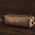Personalized Toiletry Bag Premium Top Grain Leather Dopp Kit - Brown