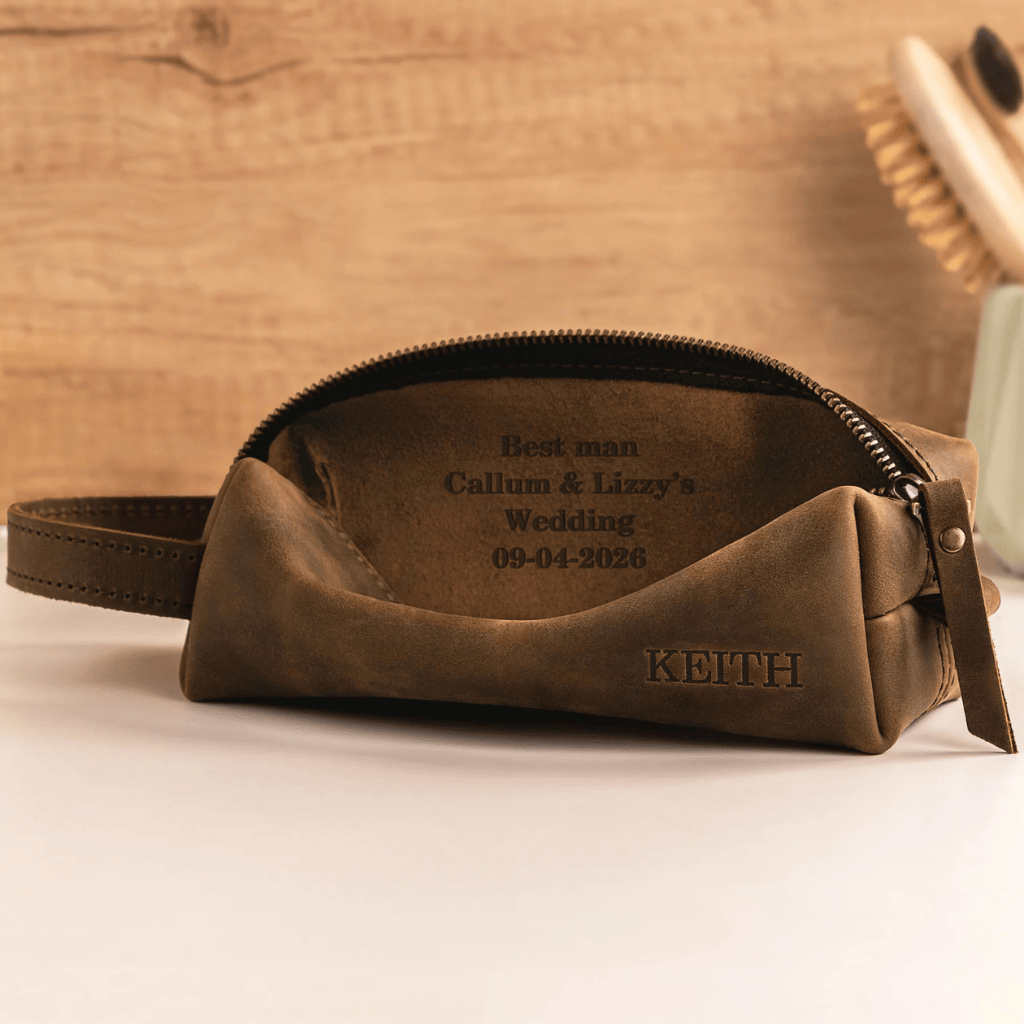 Personalized Toiletry Bag Premium Top Grain Leather Dopp Kit - Brown