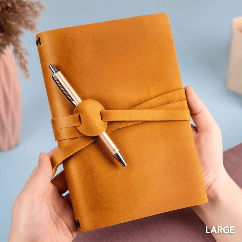 Personalized Leather Journal Custom Refillable Writing Notebook - Yellow