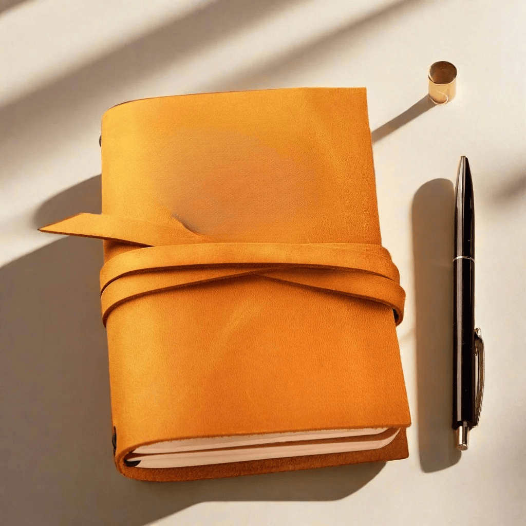 Personalized Leather Journal Custom Refillable Writing Notebook - Yellow